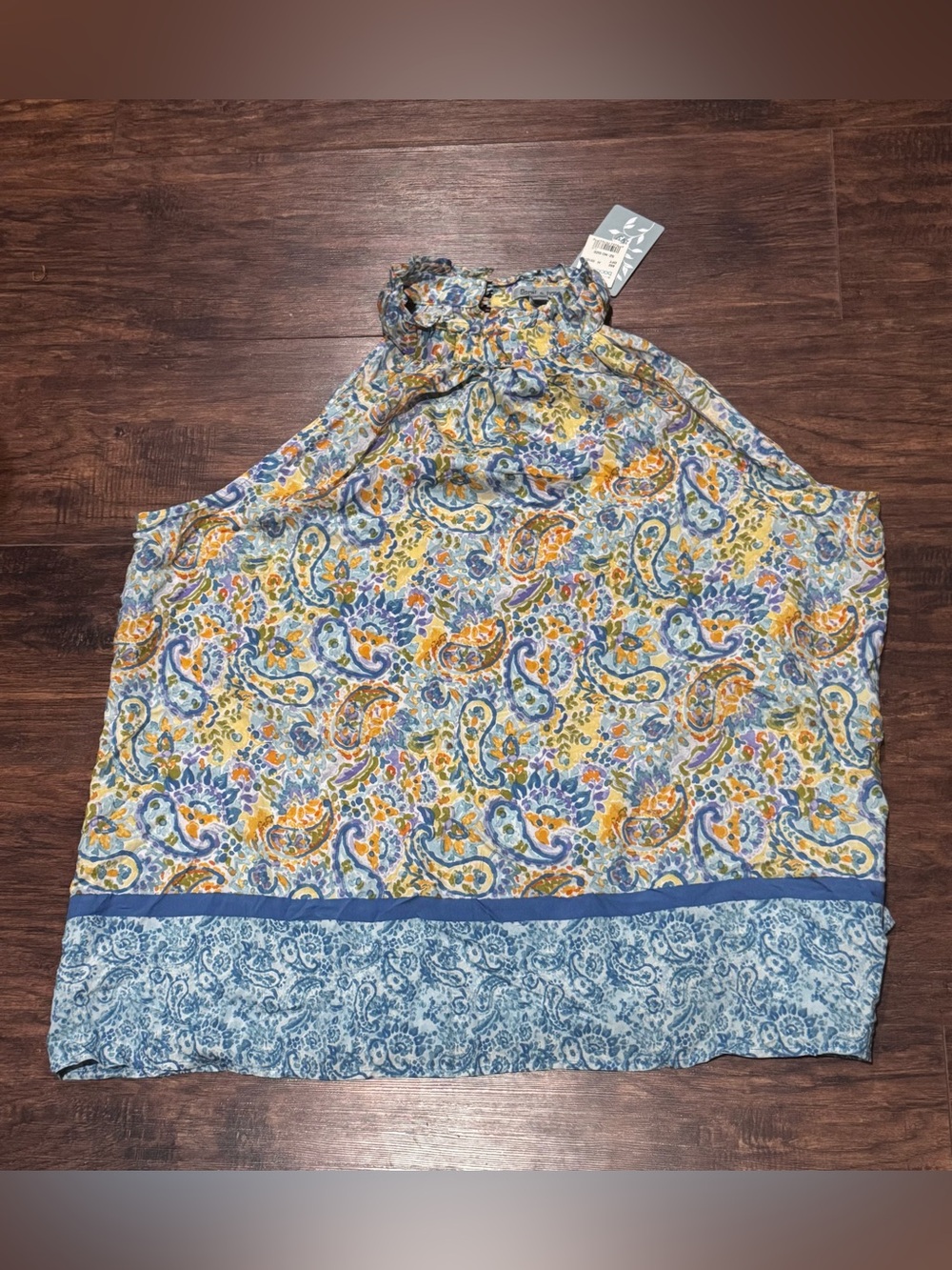 Floral & Ivy Blue Multicolor Paisley Print Halter Tank Top Blouse
